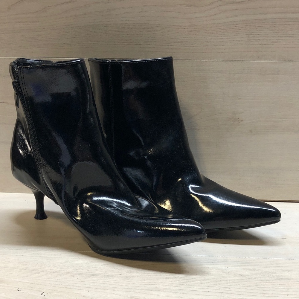 Rachel Zoe Black Patent Pointed Toe Ankle Heeled Boots #1529